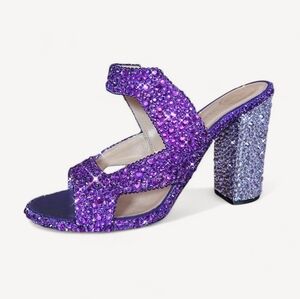 Versace Custom Rhinestone Crystal Strass Heeled Mule Sandals Purple & Lavender